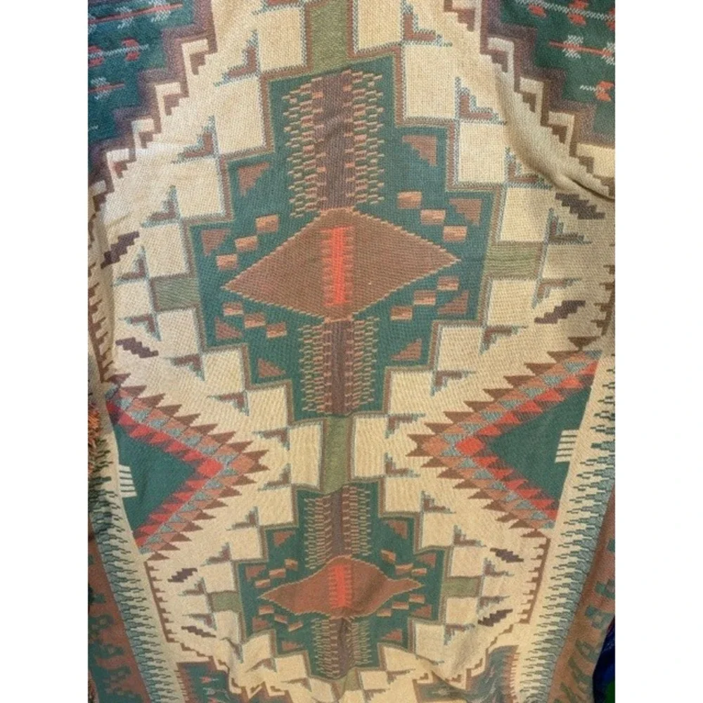 Goodwin Weavers Southwestern Woven Cotton Throw Blanket 52 X 72 Fringed USA